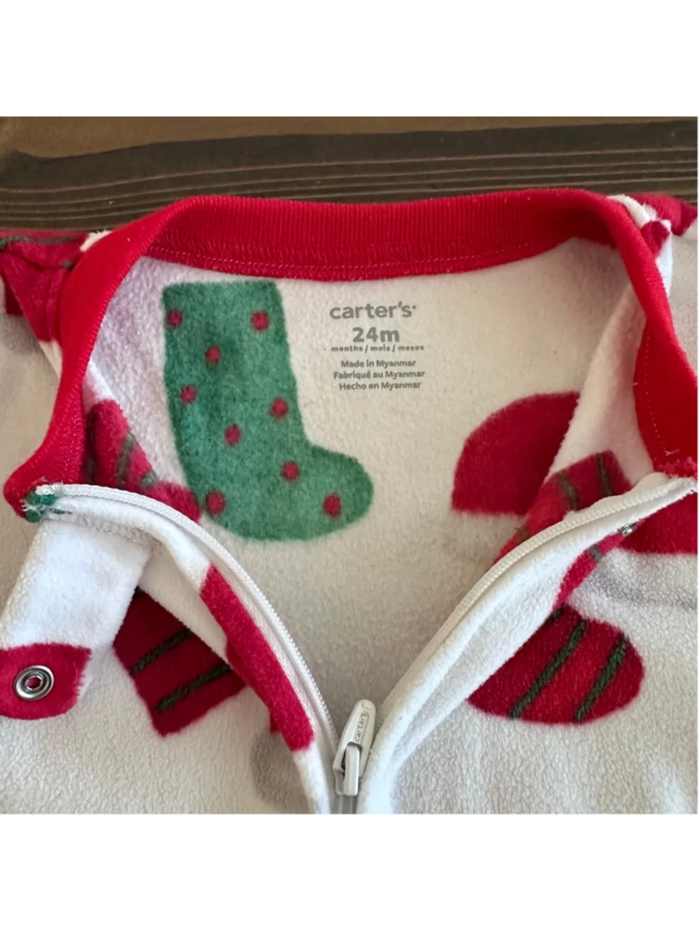 Baby Carter's Christmas Pajamas 24M White Red Santa Fleece Footed Sleeper